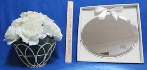 Oval Beveled Mirror & Wire Pot w/ White Roses Lot of 2 - Picture 1 of 5