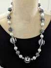Chunky faux pearl black gray marbelized beaded necklace 24"