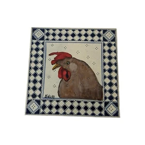 Handpainted CERAMIC Tile Made Italy Arist B. Hicks ROOSTER French Country 8" Sq. - Picture 1 of 7