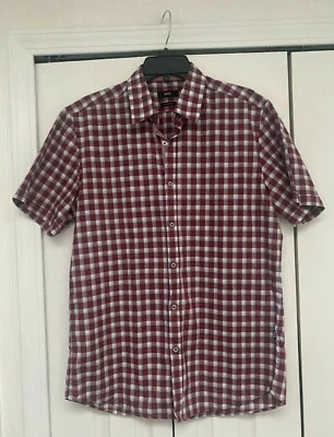 Hugo Boss Burgundy Blue White Check Regular Fit Short Sleeve Shirt L - Image 1 of 4