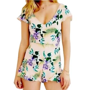 For Love & Lemons Romper Boho Resort Floral Leaf Print Ruffle Size Medium - Picture 1 of 10