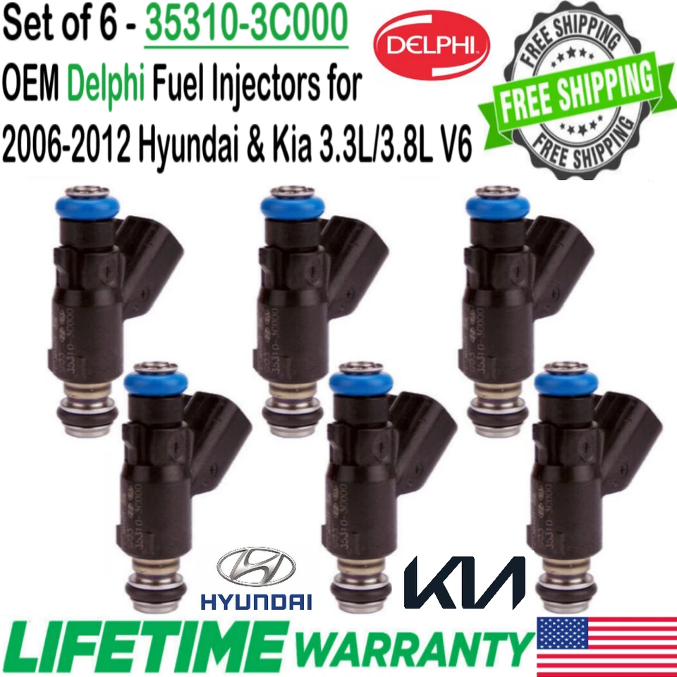 Genuine Flow Matched x6 Delphi Fuel Injectors For 2009 Hyundai Genesis 3.8L V6 Foto 1 de 4