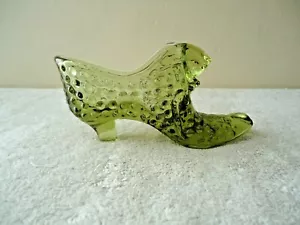 Vintage Fenton ? Grüner Glas Schuhnagel Katzenkopf Schuh " SCHÖNES SAMMLERSTÜCK - Bild 1 von 10