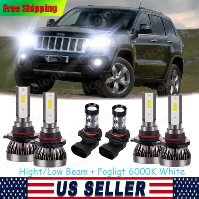 For Jeep Grand Cherokee 1999-2004 LED Headlight High/Low +Fog Light Bulbs Kits - Image 1 of 4