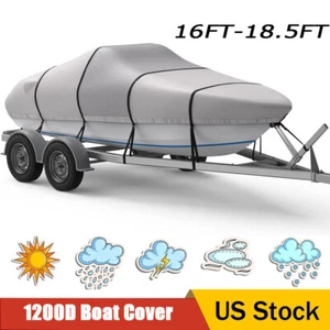 1200D Trailerable Boat Cover Waterproof Fits 16'-18.5' V-Hull Fish w/Motor Cover - Picture 1 of 12