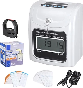 Employee Attendance Punch Time Clock Payroll Recorder LCD Display W/ 100 Cards - Picture 1 of 9