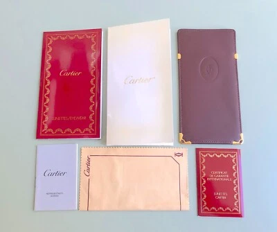 VINTAGE CARTIER BRILLENPASS KOMPLETTES SET. INKL BORDEAUX LEDER TASCHE NOS SELTEN