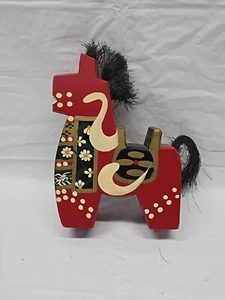 Vintage Hachinohe Yawata-Uma Red Horse Hand-painted Wooden Japanese Folk Art - Picture 1 of 22