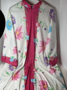 Bata Vintage Evelyn Pearson Rosa Blanco Floral Kimono EE. UU. Cremallera Completa Frontal Talla M - Imagen 1 de 13