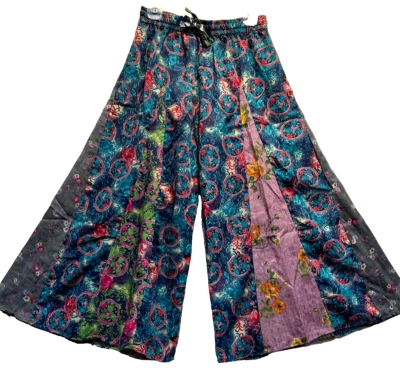 Nwt SACRED THREADS floral hippy rayon twill wide leg flared PANTS M Free shippin - Image 1 of 4