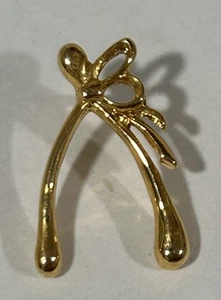 Vintage Wishbone Good Luck Lucky goldfarben Metall Revers Hut Pin Krawatte Tac - Bild 1 von 2