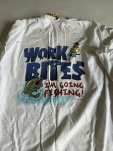 VINTAGE 1995 Big Dogs "Work bites, I’m going fishing" T-Shirt XL weiß Single - Bild 1 von 19