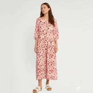 H&M Flowy Floral Midi Dress Pink Cream Boho Blooms Prairie CottagecoreSize XXL - Picture 1 of 7