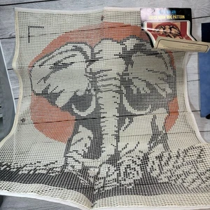 Tina of California ELEPHANT RG131 Latch Hook Rug Stamped Canvas 25" x 36" Vtg - Picture 1 of 2