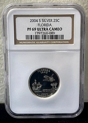2004 S SILVER Florida Statehood Quarter NGC PF 69 ULTRA CAMEO-(bin2817Y) - Image 1 of 2