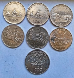 Lotto 7 Monete D'argento 6 Da 500 lire + 1 Mille Iire Roma Capitale - Photo 1/2