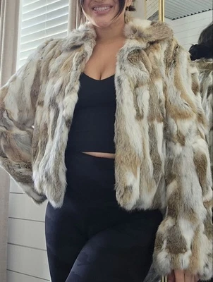 Adrienne landau rabbit fur cropped coat in large Tan Colors - Image 1 of 4