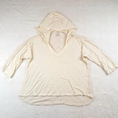 Camisa Sundance Mujer Grande Crema Cuello en V Transparente Encaje Espalda Manga 3/4 Prenda para el torso con Capucha Foto 1 de 4