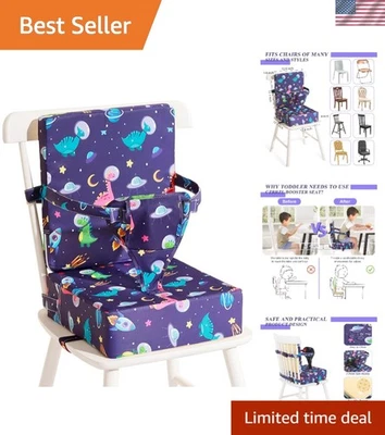 Asiento elevador para niños pequeños con temática de dinosaurios con respaldo y correas de seguridad - portátil Foto 1 de 4