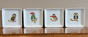 Christmas Owl 4-Ceramic Dessert/Appetizer Plates by Paper+Source 5 5/8" Square - Picture 1 of 12