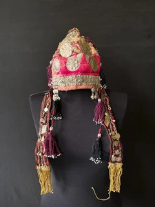 Antique Tribal Turkmen Bride Headdress Hat - Afghanistan Uzbekistan 1900s" - Picture 1 of 10