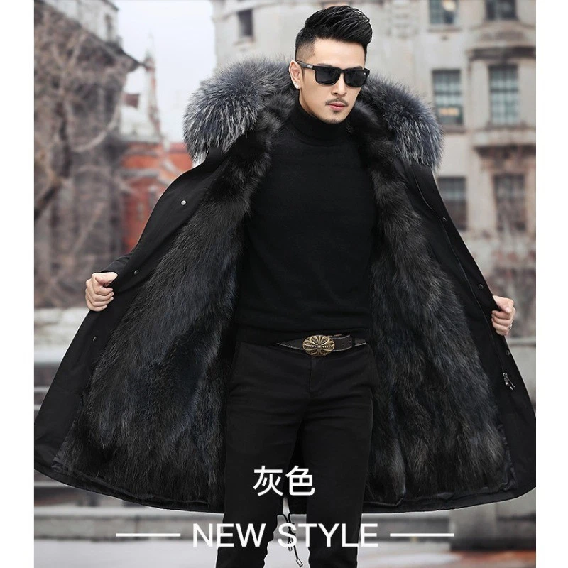 Chaqueta Parka Forro de Piel de Visón Para Hombre Abrigo de Invierno Cálido Abrigo de Piel de Visón Medio Largo Abrigos de Piel Foto 1 de 4