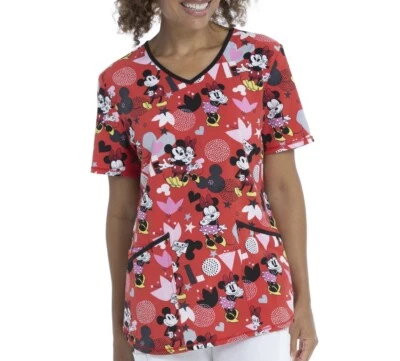 Disney Women’s Size Small Mickey Love Letter Valentine’s Red Scrub Top NWT - Image 1 of 4