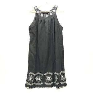 Willow Glenn Dress Women 12 Black Linen Blend Embroidered Sleeveless Lined New - Picture 1 of 13