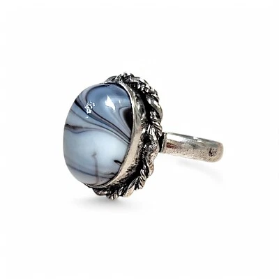 Anillo de jaspe cebra a rayas de ley 925 para dama talla 6,5 Foto 1 de 4