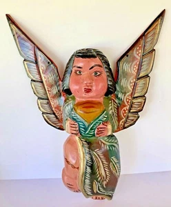 Mexican Folk Art Carved Wood Full Wing Angel Wall Spanish Colonial Fruit 17 - Picture 1 of 6