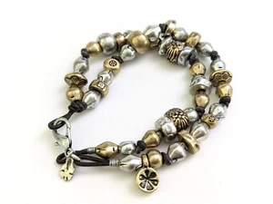 Lucky Brand Two Tone Double Strand Metal Beaded Bracelet Silver Brass Boho - Picture 1 of 6