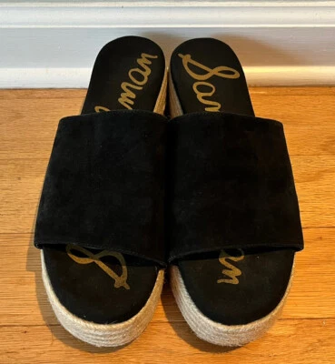 Sam Edelman Mujer Talla 8.5 Weslee Em Alpargatas Plataforma Sandalias Corcho Negro Foto 1 de 4