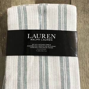 NEW Lauren Ralph Lauren Set of 2 Kitchen Towels Green Stripe - Picture 1 of 6