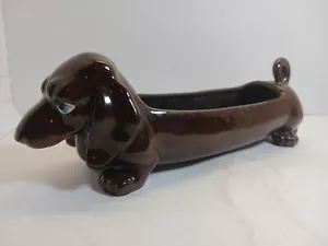 Vintage Dackel 13" Pflanzgefäß Wiener Hund braun Glasur Mid Century Modern - Bild 1 von 15