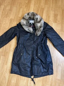 Joules Swanson BLACK WAX Faux Fur Collar Coat 12 NEW $334 - Picture 1 of 8