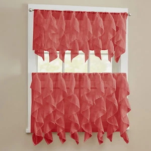 Sheer Voile Vertical Ruffle Window Kitchen Curtain 24" Tiers & Valance Set - Picture 1 of 40