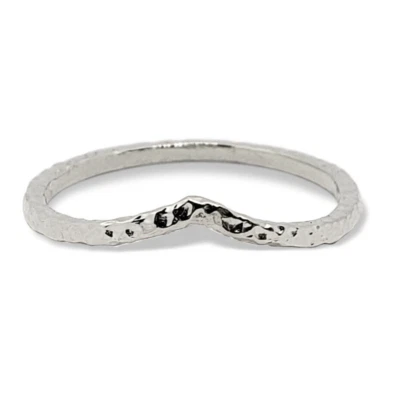 Solid 18K White Gold Hammered Ring Chevron Size 1 - 12 Midi Faceted Stack Band - Image 1 of 4