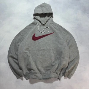 Vintage 90's Nike Hoodie Men's Large Gray Red Center Swoosh Boxy Y2K Made in USA - Picture 1 of 9