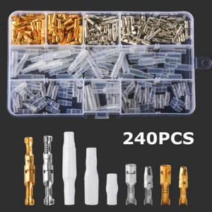 240PCS Copper Bullet Connectors 3.9mm Male/Female Electrical Terminal w/Sleeves - Picture 1 of 10