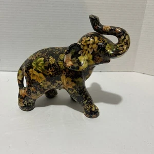 La Vie Elephant Figurine Floral Flowers Print Patchwork Ceramic Vintage - Picture 1 of 5