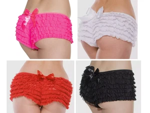 Ruffle Booty Shorts Burlesque Knickers Sexy Black Neon Pink Red White 114 - Picture 1 of 10