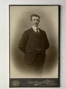CDV Antique Gentleman Portrait  -Mustache Goteborg  Sweden Planthino & Olson - Picture 1 of 2