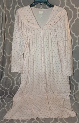 复古 Aria 粉红色花卉睡眠连衣裙睡衣大号 16/18 长袖柔软 — 第 1/4 张图片