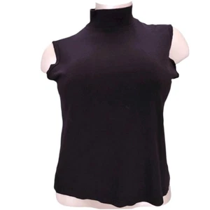 Laura Scott PXL Womens PXL Black Mock Neck Cut Off Sleeveless Stretch Knit - Picture 1 of 6