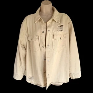 CSI Sono Distressed Cream Oversized Denim Shacket Jacket S - Picture 1 of 4