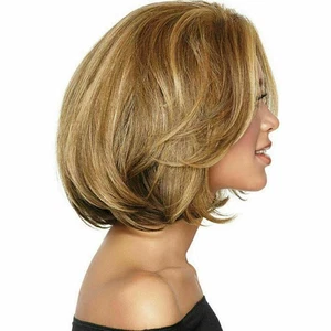Stylish Ladies Short Wigs Golden Brown Straight Wavy Hair Bob Cosplay Wig - Picture 1 of 5