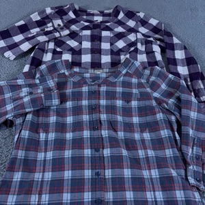 SET BESTEHEND AUS 2 Duluth Trading Hemd Damen L Flanell Freiland Baumwolle 3/4 Arm Tunika - Bild 1 von 16