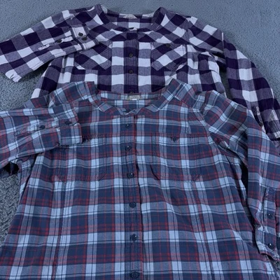 LOTE DE 2 Camisas Duluth Trading Femininas L Flanela Algodão Manga 3/4 Túnica - Imagem 1 de 4