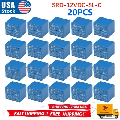 20PCS Power Relay SRD-12VDC-SL-C 10A Coil DC12V SPDT NO + NC PCB 5 Pin Sealed - Image 1 of 4
