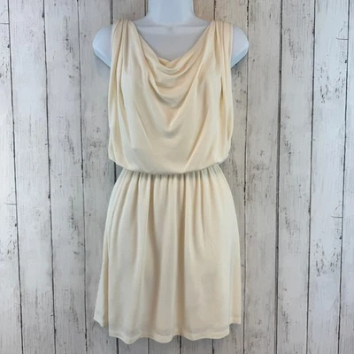 Mini Vestido Halston Heritage Tejido Crema Cuello Capucha Sin Mangas Blusa Talla Pequeña Foto 1 de 4